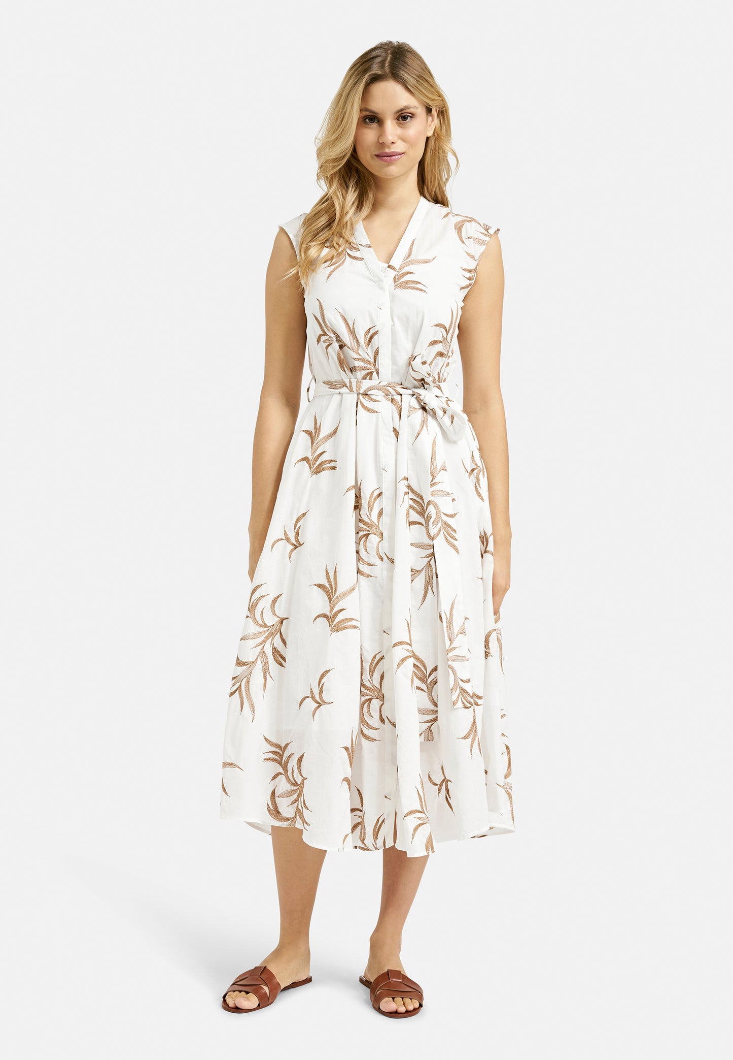 'Antigua' White & Camel Dress
