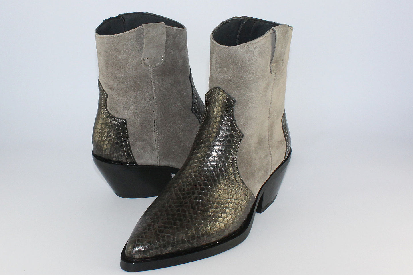 'Alpe Holly' Snake Suede Grey and Metallic Snake Ankle Boot