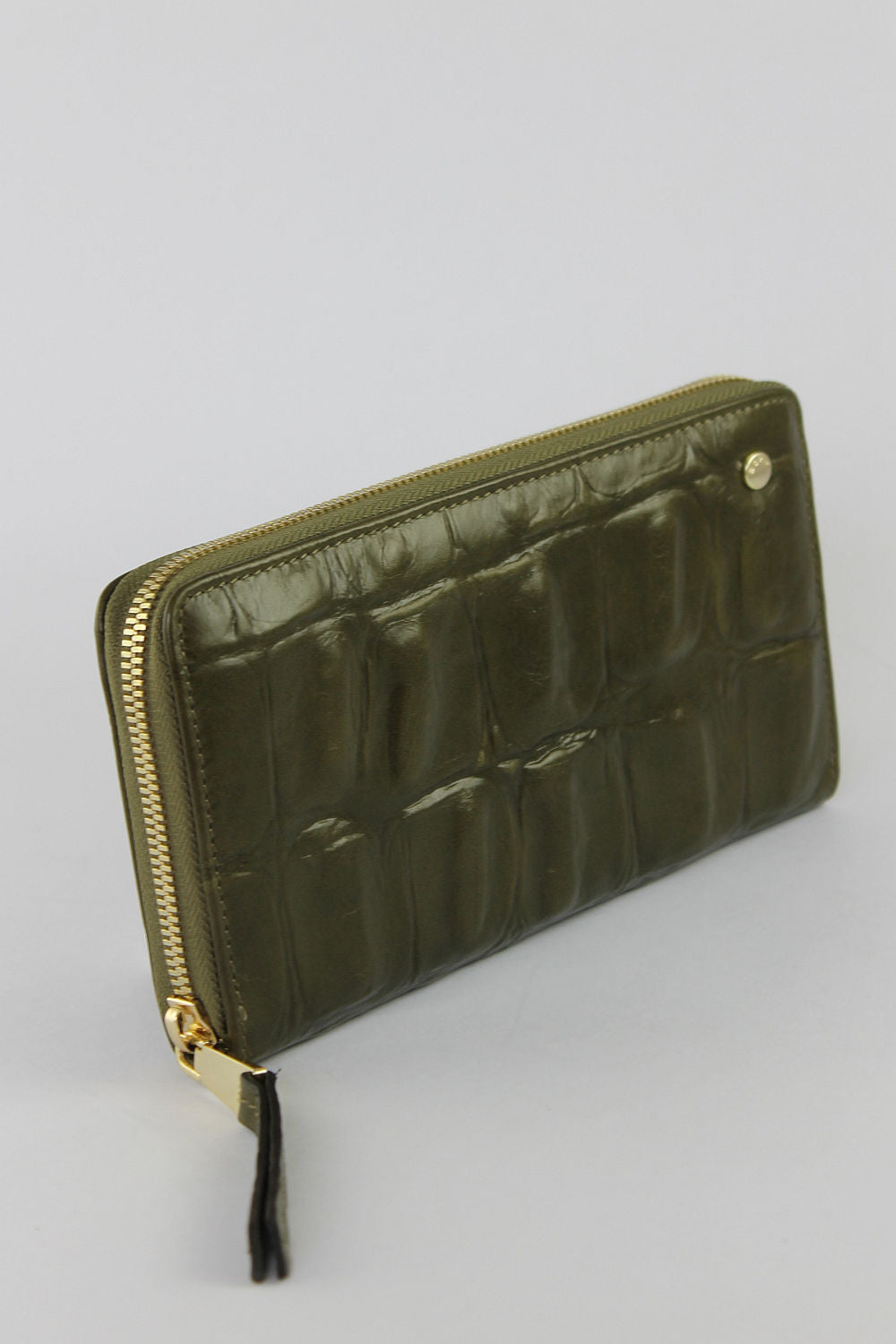 Military Green 'Croc' Effect Leather Purse