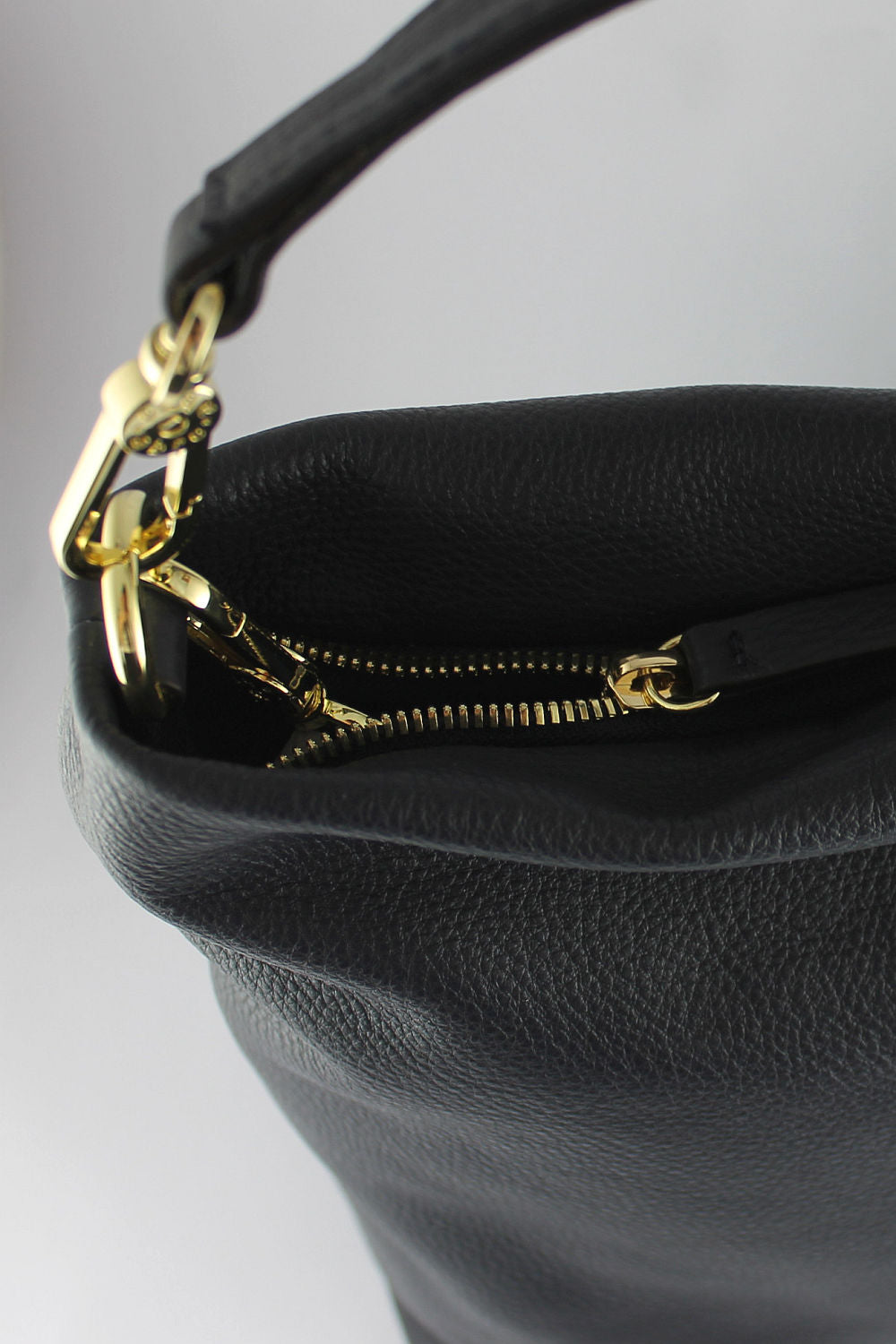 'Lesley' Black Leather Handbag with Gold Hardware