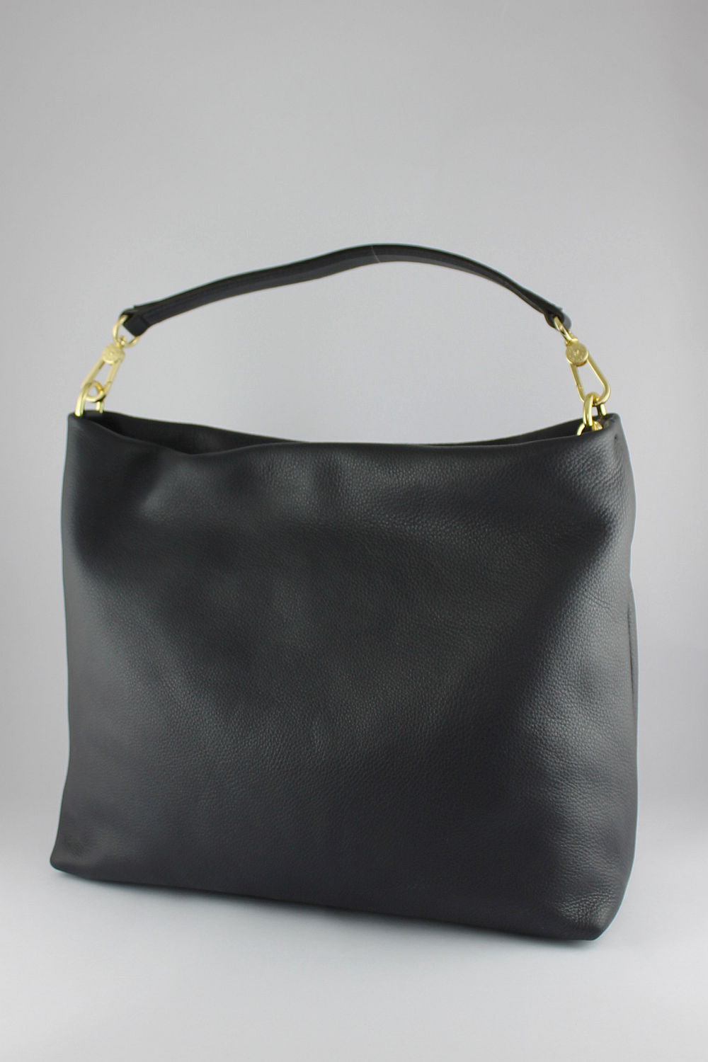 'Lesley' Black Leather Handbag with Gold Hardware