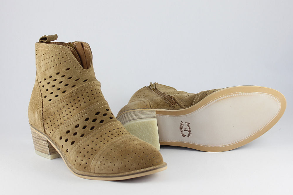 'Nelly' Tan Cut-Out Suede Ankle Boot