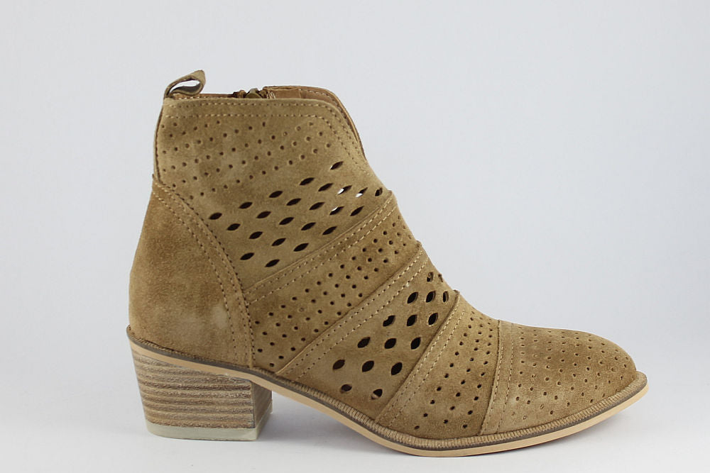 'Nelly' Tan Cut-Out Suede Ankle Boot