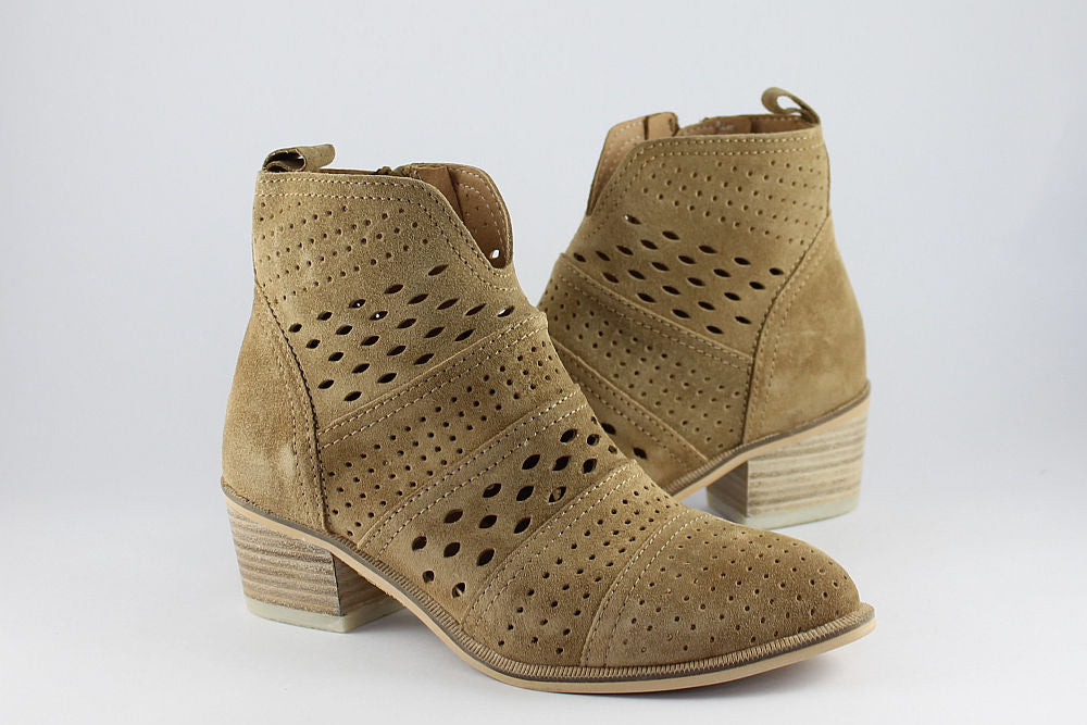 'Nelly' Tan Cut-Out Suede Ankle Boot