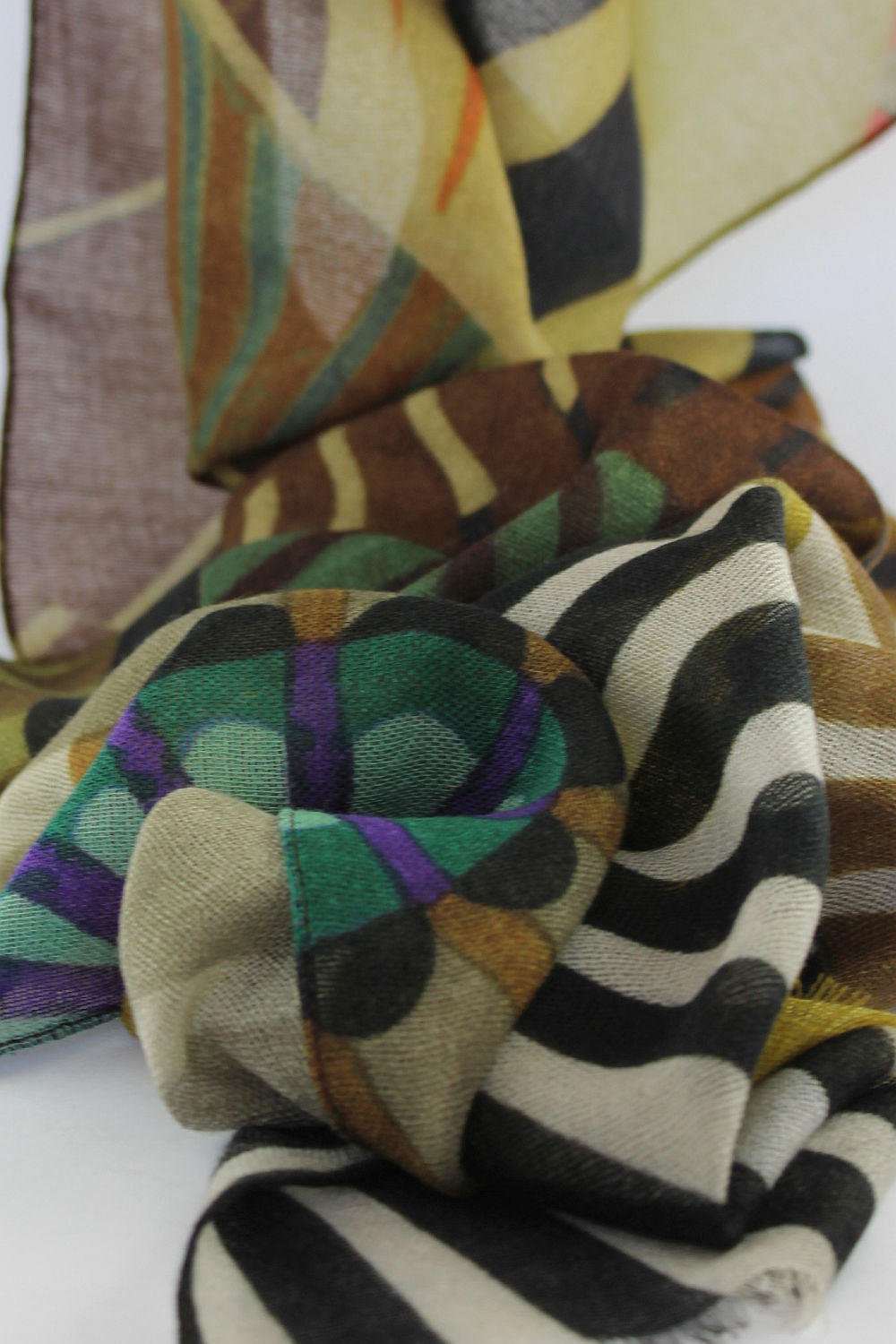 'Allegra' Olive and Black Print Wool Scarf