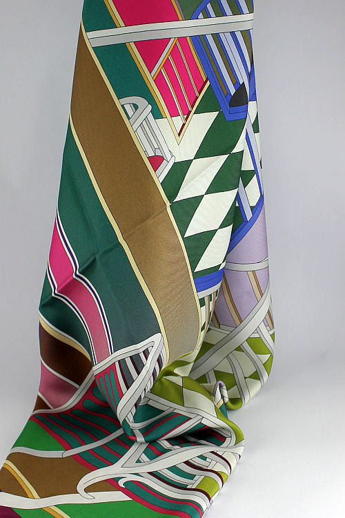 'Architecture' Silk Scarf in Green & Pink