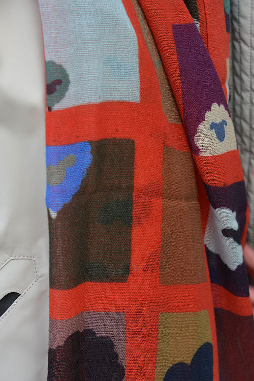 'Barbara' Bright Red Sheep Print Scarf