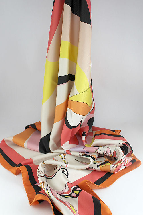 'Lily Stripe' Silk Scarf in Pink & Orange