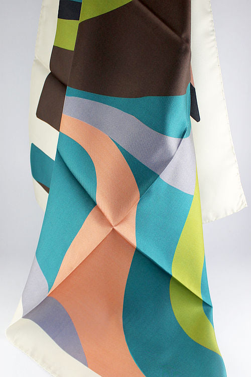 'Grace' Silk Scarf in Teal & Olive