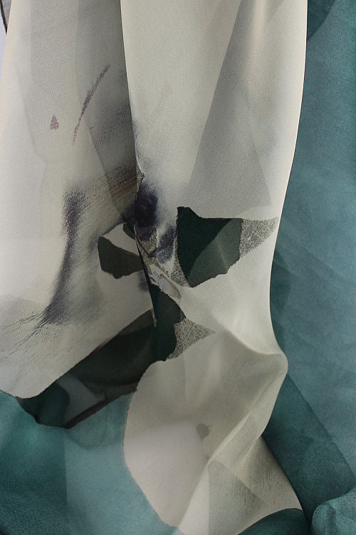 'Contessa' Silk Green & White Chiffon Scarf