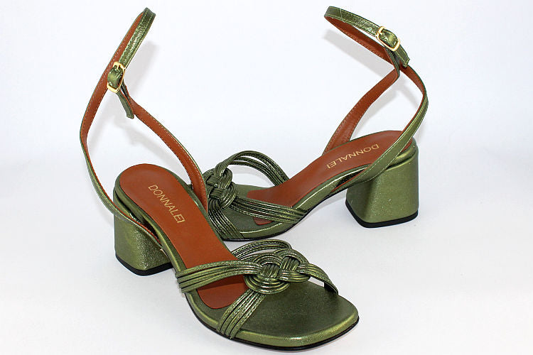 'Minerva' Metallic Sandal in Olive