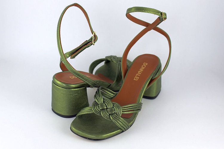 'Minerva' Metallic Sandal in Olive