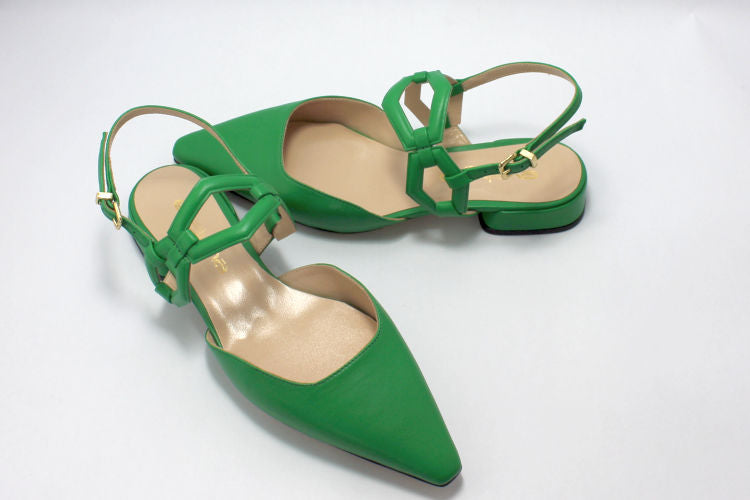 Chisel-Toe Sling-backs in Green Leather