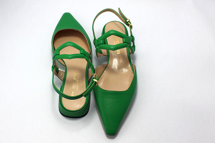 Chisel-Toe Sling-backs in Green Leather
