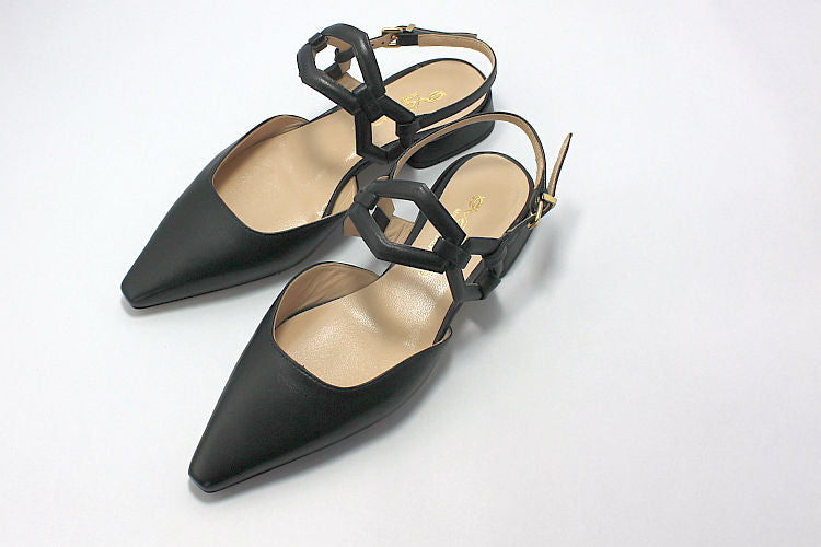 Chisel-Toe Sling-backs in Dark Navy Leather