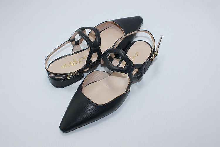 Chisel-Toe Sling-backs in Dark Navy Leather