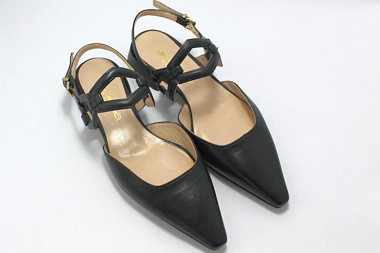 Chisel-Toe Sling-backs in Dark Navy Leather