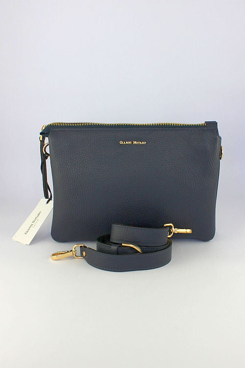 'Emilia' Large Leather Clutch in Navy