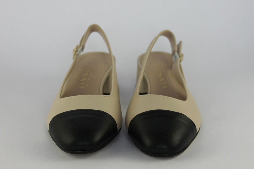 'Wendy' Slingback in Cream & Black