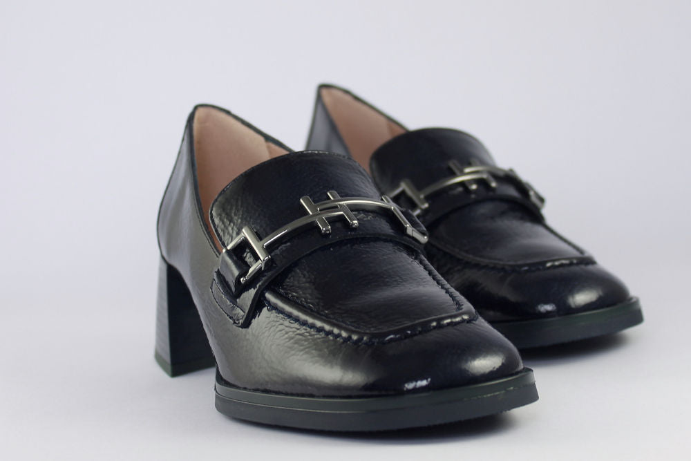 'Milan-Sea Blue' Navy Patent Heeled Loafer