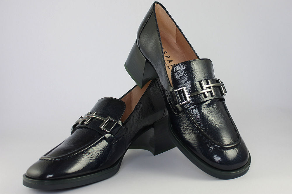 'Milan-Sea Blue' Navy Patent Heeled Loafer