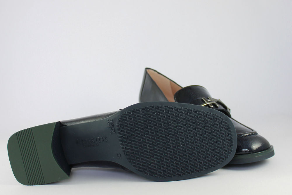 'Milan-Sea Blue' Navy Patent Heeled Loafer