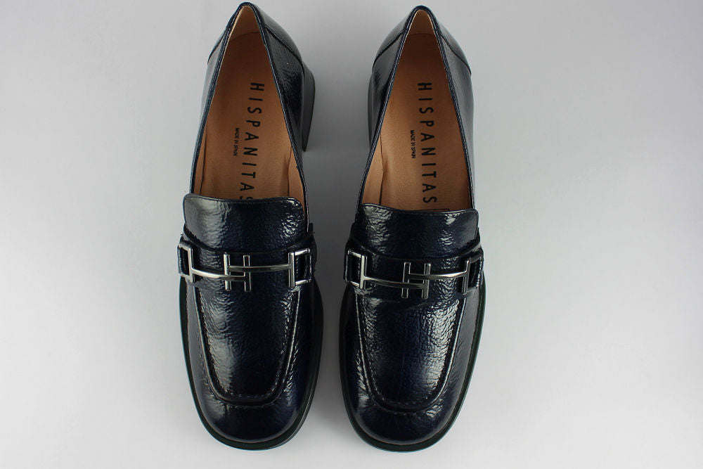 'Milan-Sea Blue' Navy Patent Heeled Loafer