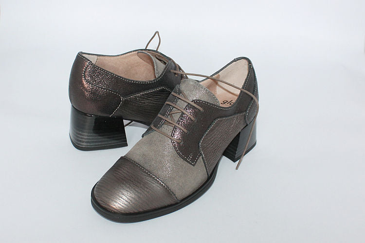 'Cata' Bronze and Aubergine Leather Lace-up