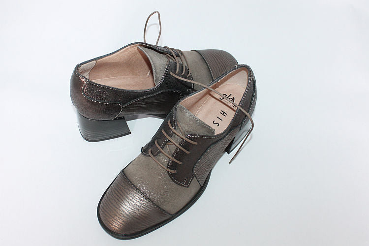 'Cata' Bronze and Aubergine Leather Lace-up