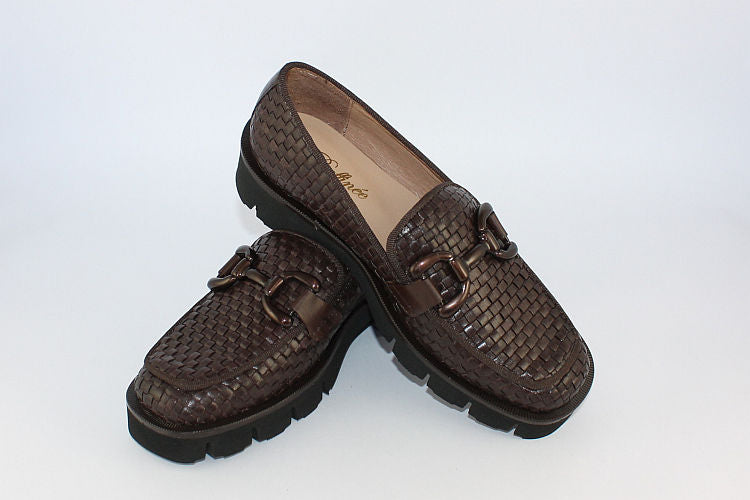 Chunky Woven Leather Loafer In Coffee