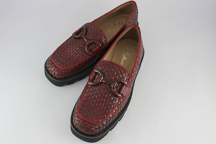 Chunky Woven Leather Loafer in Red