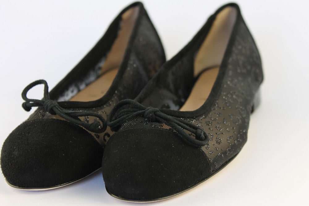 'Modena' Black Suede Sparkle Ballet Pump
