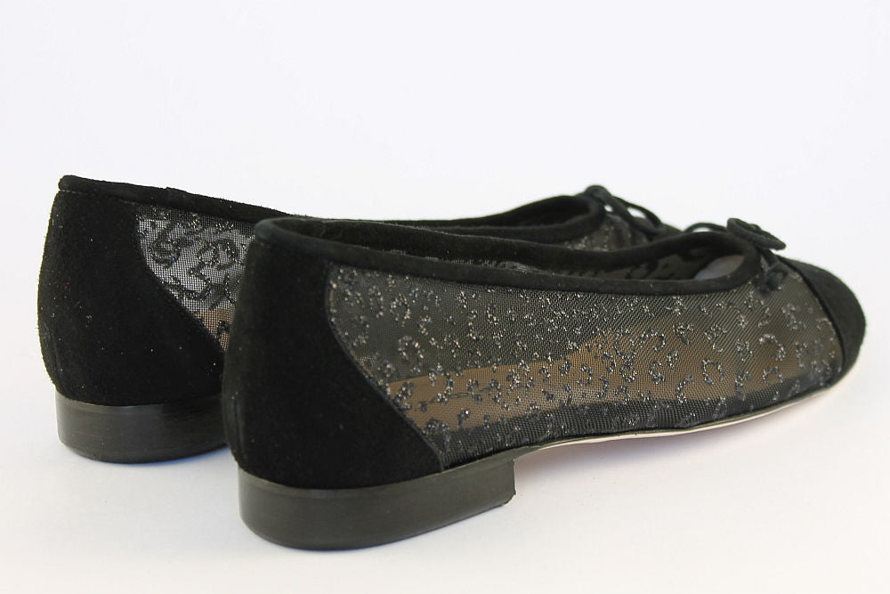 'Modena' Black Suede Sparkle Ballet Pump