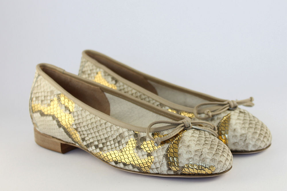 'Bergamo' Snakeskin Print Ballet Pump