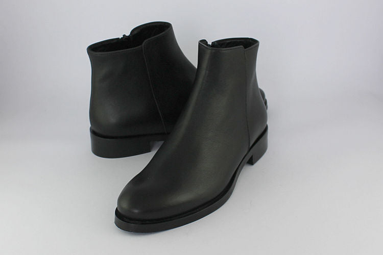 'Evelina' Black Leather Ankle Boot