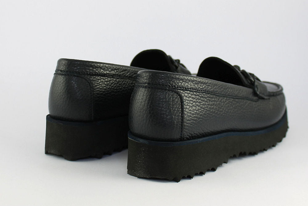 'Veronica' Navy Leather Loafer on a Wedge