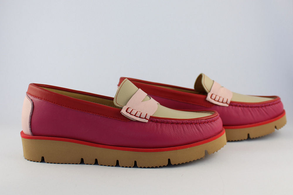 'Rosa' Barbie Pink & Red Loafer on a Wedge