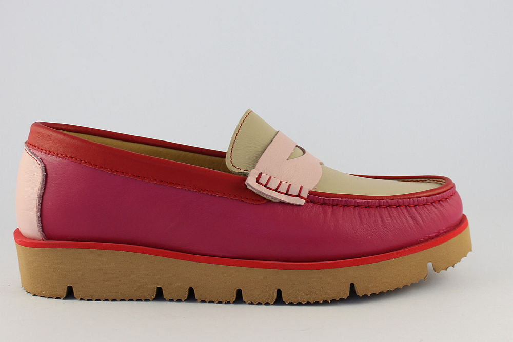 'Rosa' Barbie Pink & Red Loafer on a Wedge