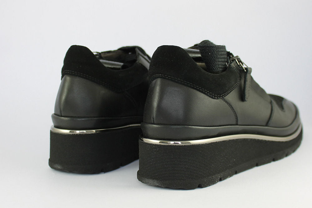 'Anna' Black Matt Leather Trainer With Zip