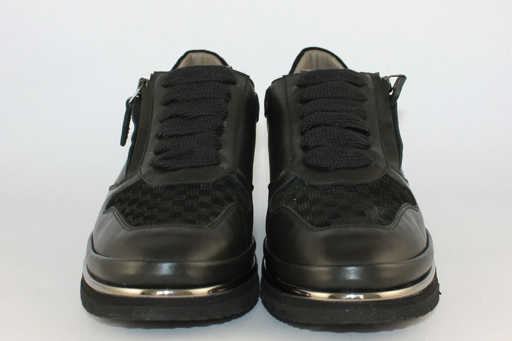 'Anna' Black Matt Leather Trainer With Zip