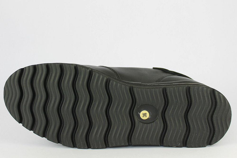 'Anna' Black Matt Leather Trainer With Zip