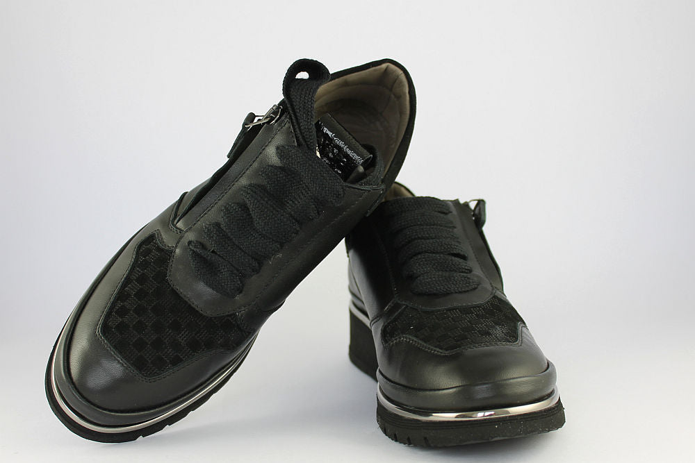 'Anna' Black Matt Leather Trainer With Zip