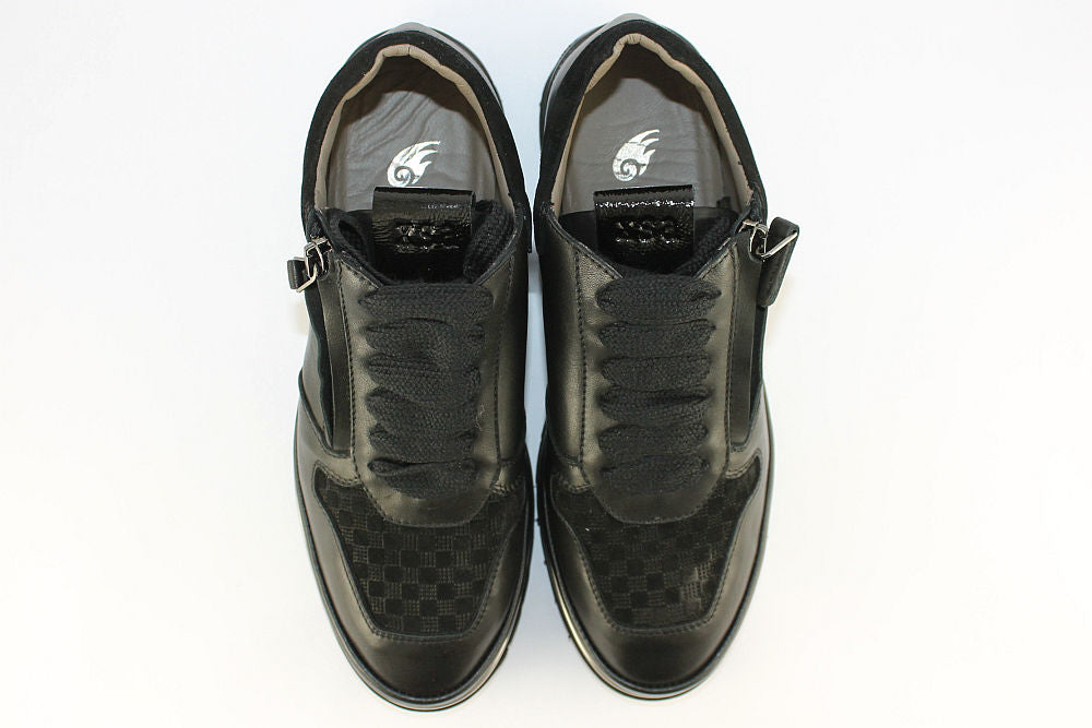 'Anna' Black Matt Leather Trainer With Zip