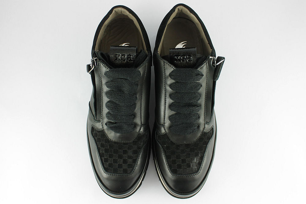 'Anna' Black Matt Leather Trainer With Zip
