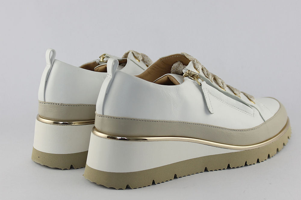 ‘Nina’ White Leather Trainer with Zip
