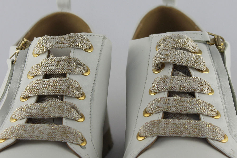 ‘Nina’ White Leather Trainer with Zip