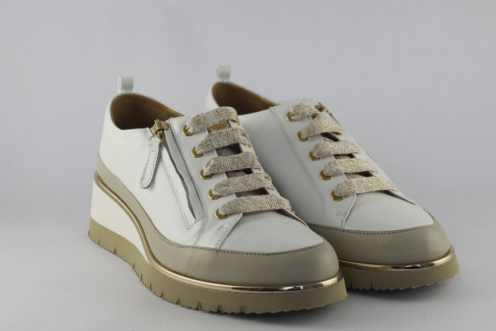 ‘Nina’ White Leather Trainer with Zip