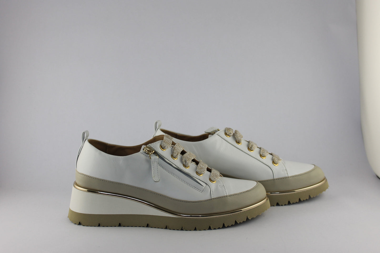 ‘Nina’ White Leather Trainer with Zip