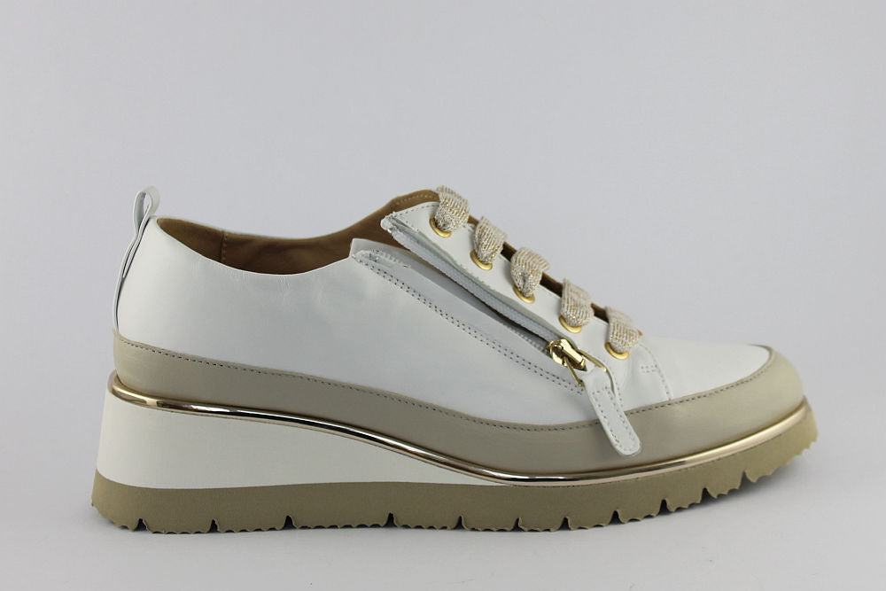 ‘Nina’ White Leather Trainer with Zip