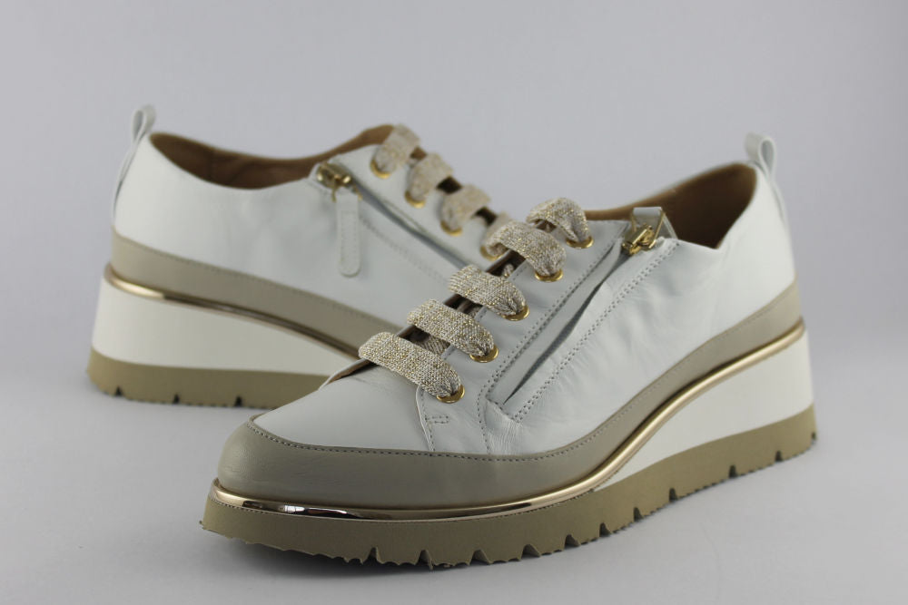 ‘Nina’ White Leather Trainer with Zip